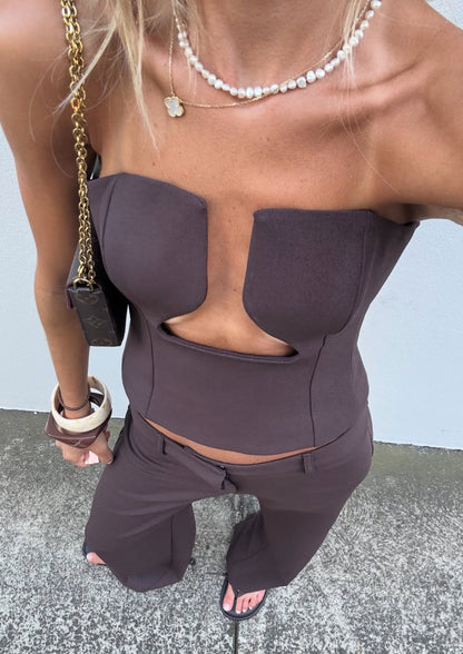 Kookai Ariel Low Cup Top | Chocolate