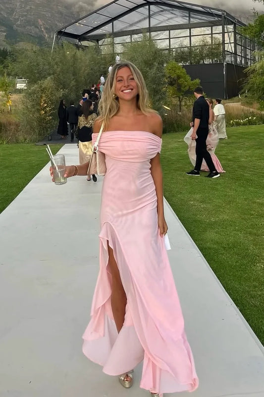 Audrey Off Shoulder Mesh Maxi Dress | Pale Pink