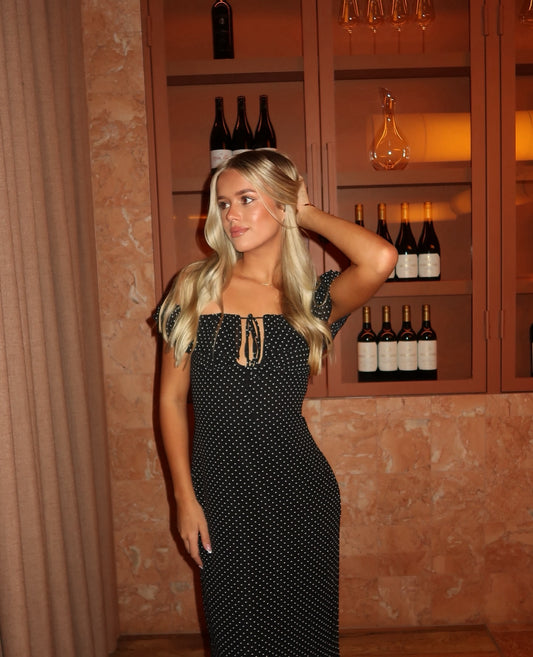 Peppermayo Scarlett Cherry Maxi Dress | Black Polka