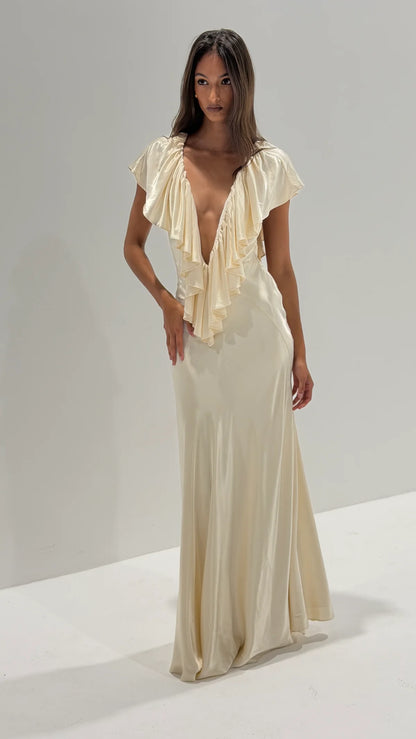 Ance Gria Clover Gown | Satin Cream