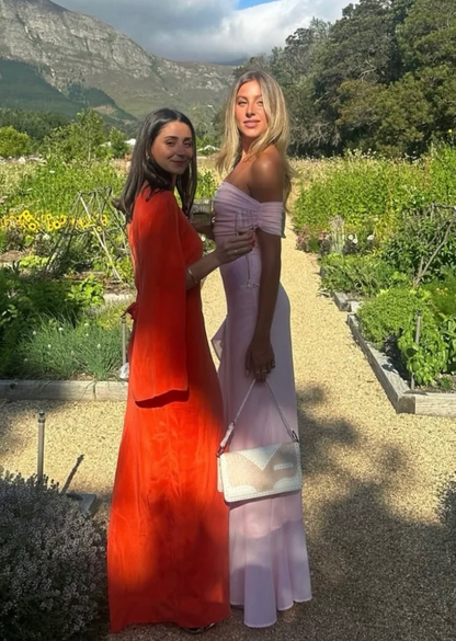 Audrey Off Shoulder Mesh Maxi Dress | Pale Pink